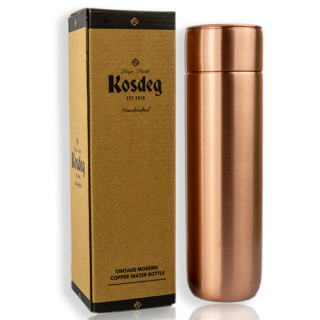 Kosdeg - Copper Water Bottle - Vintage Modern Smooth - 17 Oz/500ml