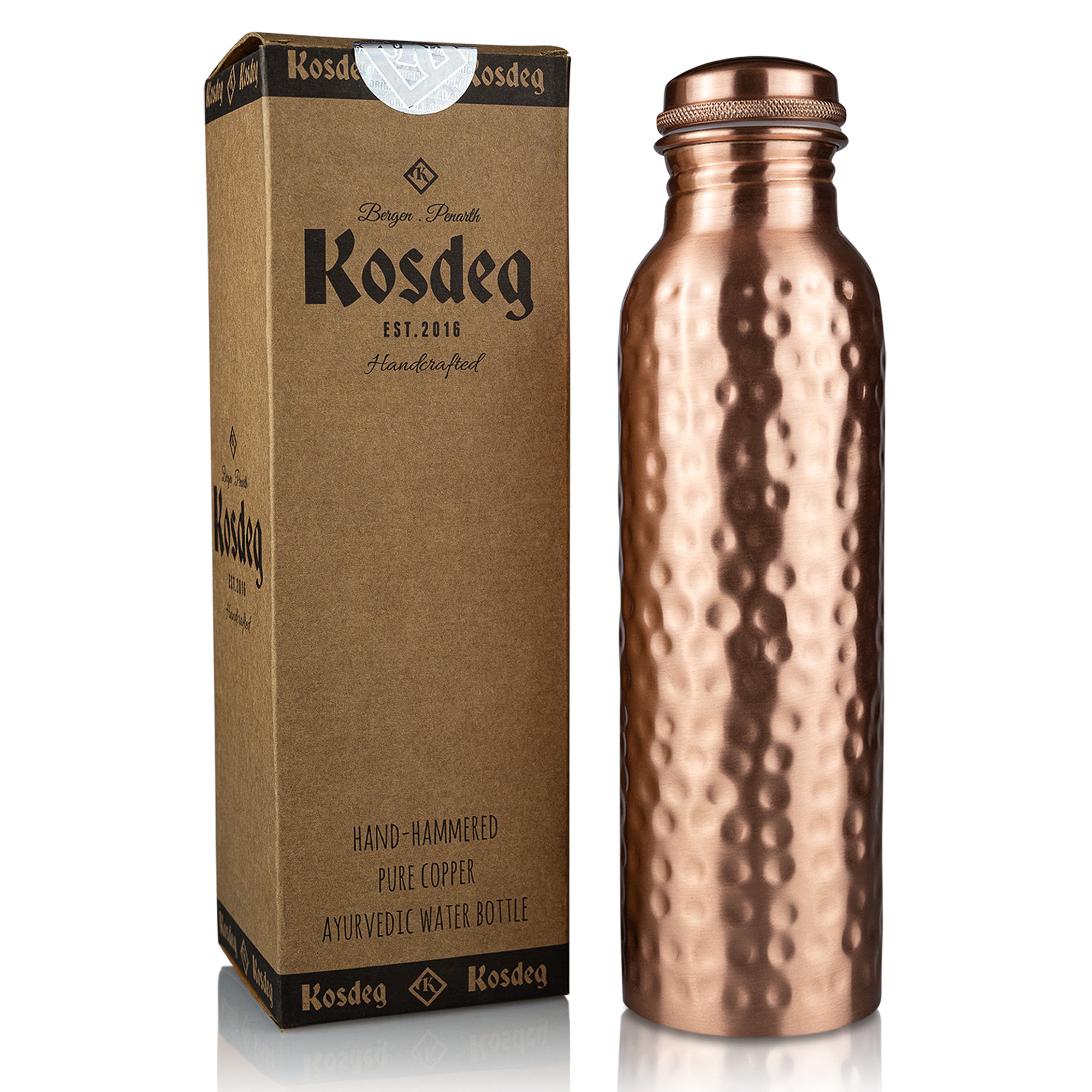 Kosdeg - Copper Water Bottle - Pure Copper Ayurvedic Copper Water Vessel Hand Hammered