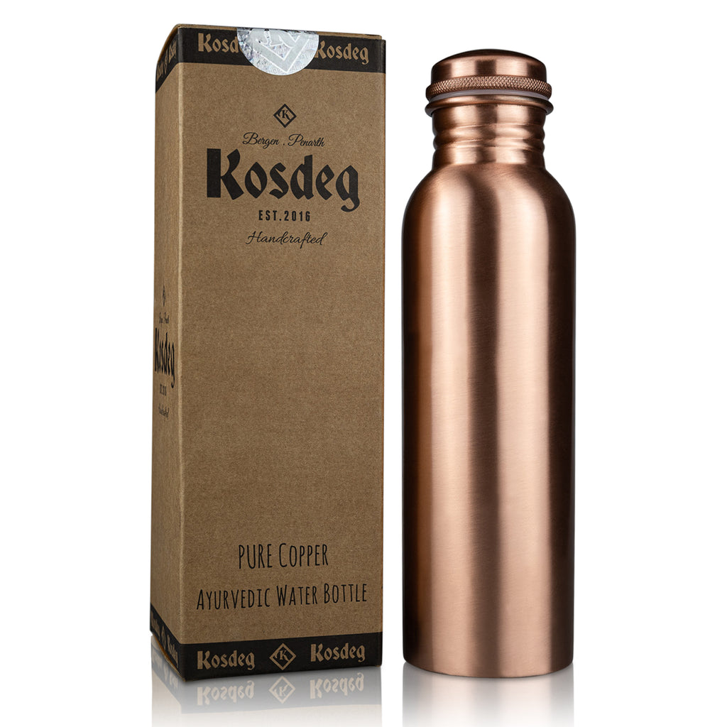 Kosdeg Haered Copper Water Bottle 1 Liter / 34 Oz Extra Large - An Ayurvedic Pure Copper